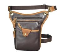 Sacoche de Jambe Moto Sac à bandoulière Classique en Cuir épais for Hommes, Design décontracté, café, Sac Banane de Voyage, Jambe(Color21)