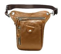 Sacoche De Jambe Moto Sac Banane en Cuir for Moto, Sacoche de Ceinture, Pochette for téléphone, Voyage, Petit Sac for Homme(Brown)