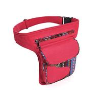 Sacoche De Jambe Moto Vintage Femmes Sac de Taille Pack Grand Capacité Fanny Tissu Patchwork Pochette Poche Filles Courroie réglable(Wine)
