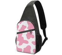 Sacoche de Poitrine Portable Grande capacité à imprimé Vache Mignon Rose, Turquoise et Marron Style Western Rustique, Sac à bandoulière Simple