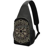 Sacoche de Poitrine Portable Grande capacité, Style Western Rustique, avec Boussole runique Vegvisir, Couleur Turquoise et Marron, inspirée des Vikings Nordiques.