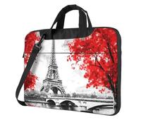 Sacoche de protection pour ordinateur portable de 15,6" avec bandoulière - Motif Tour Eiffel Paris - Pour homme et femme - Motif arbre rouge, multicolore, 13 inch