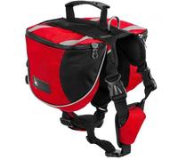 Sacoche de Selle Sac à Dos pour Chien Moyens & Grands, Harnasi Veste Gilet Imperméable Réglable Grande pour Voyage Randonnée Entraînement Réfléchissant avec Poignée (Rouge, M (Chien 18kg - 28kg))