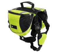 Sacoche de Selle Sac à Dos pour Chien Moyens & Grands, Harnasi Veste Gilet Imperméable Réglable Grande pour Voyage Randonnée Entraînement,Réfléchissant avec Poignée (Vert, M (Chien 18kg - 28kg))