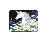 Sacoche de transport pour ordinateur portable, tablette et ordinateur portable - Motif licornes et marguerites - Noir - 12"