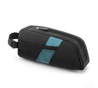 Sacoche de vélo avec cadre avant avec grande capacité, tissu imperméable, double sangles et rangement latéral en maille pour un accès facile pendant la conduite (noir et bleu)