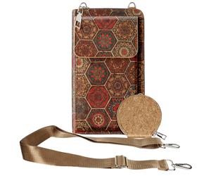 Sacoche en Liège Bandoulière Triple Poche Magnétique Motif Hexagonal Multicolore