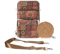 Sacoche en Liège Bandoulière Triple Poche Porte monnaie Motif Mandala Multicolore Multicolore