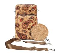Sacoche en Liège Bandoulière Triple Poche Zip Motif Cachemire Multicolore Multicolore