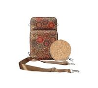 Sacoche en Liège Bandoulière Triple Poche Zip Motif Hexagonal Multicolore