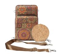 Sacoche en Liège Bandoulière Triple Poche Zip Motif Mandala Multicolore