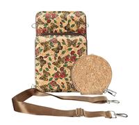 Sacoche en Liège Bandoulière Triple Poche Zip Motif Papillon Multicolore