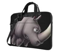 Sacoche fine classique pour ordinateur portable Motif rhinocéros en colère avec bandoulière et poignée, porte-documents ergonomique et sac à bandoulière, Noir , 15.6 inch