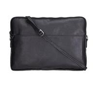 Sacoche fine en cuir véritable pour ordinateur portable 14" et 16" - Housse légère doublée en daim avec bandoulière - Pour le travail et les voyages, Noir , Large