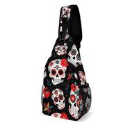 Sacoche Homme Bandouliere Roses morte du Jour Crâne de sucre Léger Sac De Poitrine Mode Sac à Dos De Voyage pour Homme Femme Randonnée