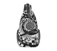 Sacoche Homme Bandouliere Tourbillon Géométrique Noir Léger Crossbody Bag Casual Sac Bandouliere Homme pour Cyclisme Randonnée Voyage 19X39Cm