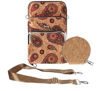 Sacoche Liège Bandoulière Triple Poche Porte monnaie Motif Cachemire Multicolore Multicolore