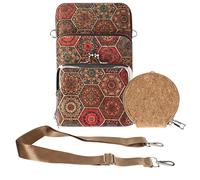 Sacoche Liège Bandoulière Triple Poche Porte monnaie Motif Hexagonale Multicolore Multicolore