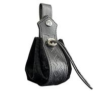 Sacoche médiévale en Faux Cuir, Sacoche à Cordon Viking, Porte-Monnaie Vintage Renaissance, Sac à dés pour GNL Halloween Ren Faire (Noir)