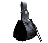 Sacoche médiévale en Faux Cuir, Sacoche à Cordon Viking, Porte-Monnaie Vintage Renaissance, Sac à dés pour GNL Halloween Ren Faire (Noir-3)