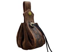 Sacoche médiévale en Faux Cuir, Sacoche à Cordon Viking, Porte-Monnaie Vintage Renaissance, Sac à dés pour GNL Halloween Ren Faire (Marron-2)