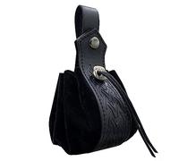 Sacoche médiévale en Faux Cuir, Sacoche à Cordon Viking, Porte-Monnaie Vintage Renaissance, Sac à dés pour GNL Halloween Ren Faire (Noir-2)