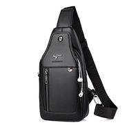 Sacoche Poitrine pour Homme Sacs Bandoulière Messenger Sac à Bandoulière Antivol Sacs Poitrine en Cuir Sac à Bandoulière pour Homme,Black
