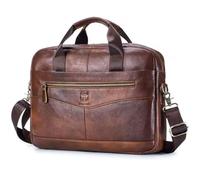 Sacoche Porte-Document BULLCAPTAIN Homme Cuir Marron Véritable Bandoulière Amovible - Spacieux Élégant Professionel