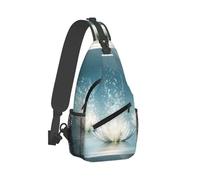 Sacoche Porté épaule Fleurs de Lotus Blanches Multifonction Sling Sac à Bandoulière Polyester Crossbody Bag pour Homme Femme Randonnée