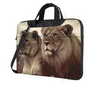 Sacoche pour ordinateur portable 13" avec bandoulière Motif lion d'Afrique et lionne