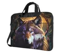 Sacoche pour ordinateur portable 13" avec bandoulière Motif loups et attrape-rêves