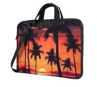Sacoche pour ordinateur portable 14" avec bandoulière Motif palmier coucher de soleil d'été