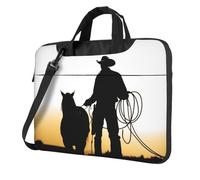Sacoche pour ordinateur portable 14" avec bandoulière Motif silhouette de cowboy et lasso