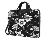 Sacoche pour ordinateur portable 15,6" avec bandoulière - Étanche - Pour ordinateurs portables de 13", 14" et 15,6" - Noir avec imprimé floral, 3D., 13 inch