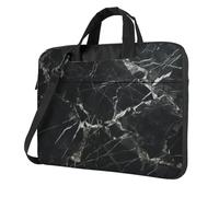 Sacoche pour ordinateur portable 15,6 pouces avec housse rembourrée pour homme et femme Motif marbre noir veines blanches