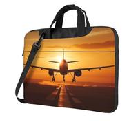 Sacoche pour ordinateur portable - Avec bandoulière - Avec bandoulière - Avec avion au coucher du soleil, Noir/blanc, 15.6 inch