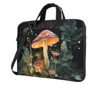 Sacoche pour ordinateur portable avec bandoulière Motif champignon papillon, Noir/blanc, 15.6 inch