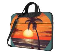 Sacoche pour ordinateur portable avec bandoulière Motif coucher de soleil et palmier, Noir/blanc, 13 inch