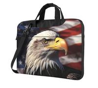 Sacoche pour ordinateur portable avec bandoulière Motif drapeau américain et aigle, Noir/blanc, 13 inch