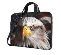 Sacoche pour ordinateur portable avec bandoulière Motif drapeau américain et aigle, Noir/blanc, 14 inch