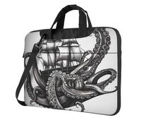 Sacoche pour ordinateur portable avec bandoulière Motif pieuvre et bateau Noir/blanc, Noir/blanc, 13 inch