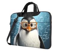Sacoche pour ordinateur portable avec bandoulière Motif pingouin et lunettes, noir, 15.6 inch