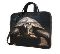 Sacoche pour ordinateur portable avec bandoulière Motif tortue d'animal, Noir/blanc, 14 inch