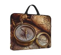 Sacoche pour ordinateur portable avec boussole et carte du monde - Résistante à l'eau - Avec poignée