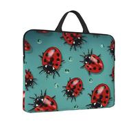 Sacoche pour ordinateur portable avec poignée et motif coccinelles rouges sur fond bleu