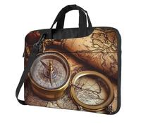 Sacoche pour ordinateur portable - Boussole et carte du monde - Sac à bandoulière avec bandoulière, noir, 13 inch