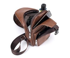 Sacoche - Sac Poitrine | Sac À Dos Épaule | 34x10x16cm, Cuir PU, Port USB Rechargeable, Fermeture Glissière Fluide, Boucle Métallique, Pour Sports Plein Air, Voyage, Randonnée, Cyclism