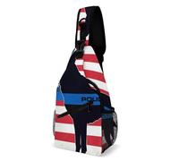 Sacoche Tactique Drapeau américain Thin Blue Line avec Chien Policier Noir Léger Sacs à Bandoulière Casual Sac Poitrine pour Voyage Homme Femme