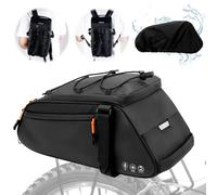 Sacoche Vélo Arriere 3 en 1, 10L Sacoche de Porte-vélo Étanche/Multifonctionnelle, Sac de Siège Arrière de Vélo avec Bandoulière, Sacoche de Porte-Bagages Etanche avec Housse de Pluie Élastique- Noir