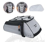 Sacoche Vélo Arriere 3 en 1, 10L Sacoche de Porte-vélo Étanche/Multifonctionnelle, Sac de Siège Arrière de Vélo avec Bandoulière, Sacoche de Porte-Bagages Etanche a Housse de Pluie Élastique- Argent